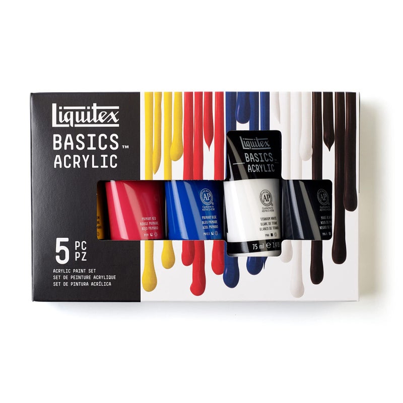 Liquitex BASICS Acrylic Paint Set, 5 x 75ml (2.4-oz) Tube Paint Set - Image 1
